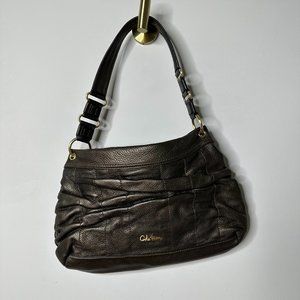 Cole Haan Metallic Bronze Soft Rouched Leather Zip Shoulder Handbag Purse